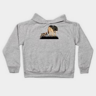 Awesome wolf with pup Kids Hoodie